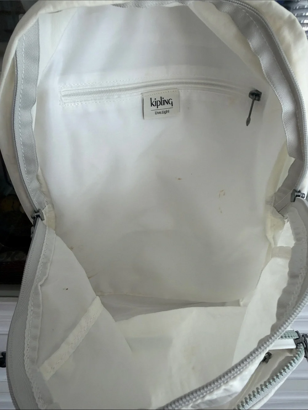 Kipling Off-White Nylon Backpack with Monkey Key Charm